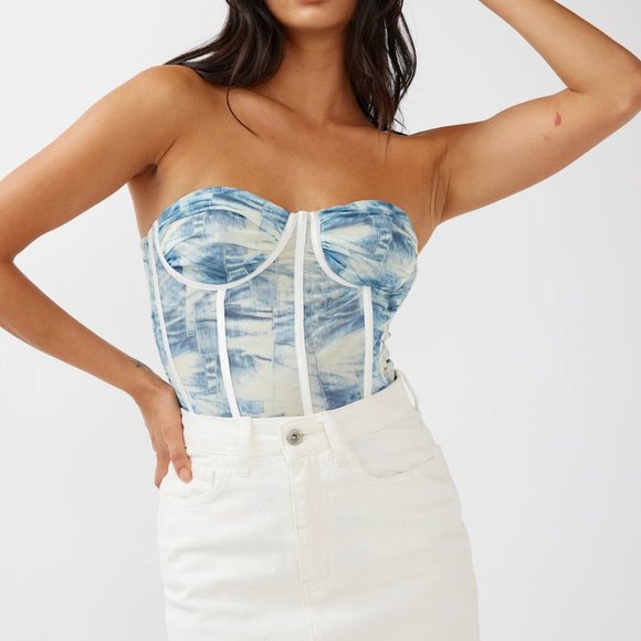 Selfie Leslie Tops - Selfie Leslie Strapless Bustier Top in Vintage Blue